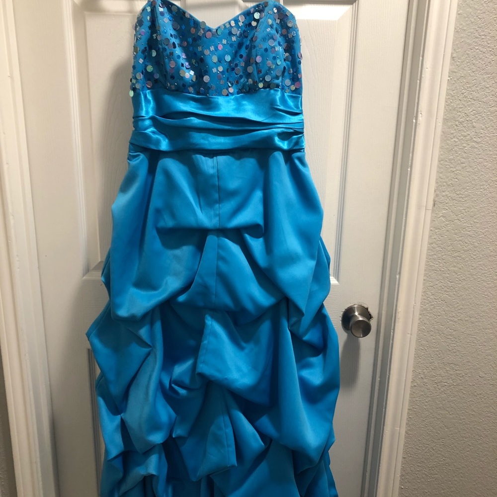 Strapless Teal Blue Sequin Formal Prom Dress